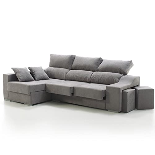 Sofá Chaise Longue Loki Izquierda 4 Plazas Gris Perla Sistema de Limpieza ACUALINE Arcón 2 Puffs Asientos Extensibles Tejido Desenfundable