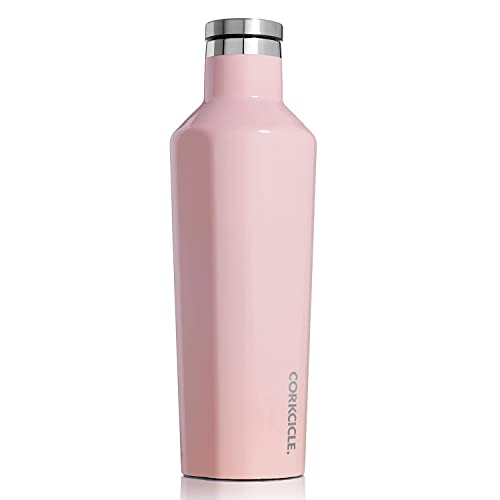 Corkcicle Canteen - Triple Insulated Stainless Steel Water Bottle with Straw - Keeps Cold for 25+ Hours and Hot for 12 Hours - Reusable, BPA-Free, Dishwasher Safe - Gloss Rose Quartz, 475ml/16oz