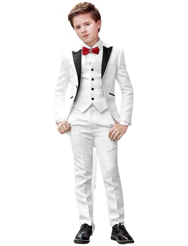 Esmoquin para niños ideal para bodas con traje de tres piezas jacquard y solapa de pico