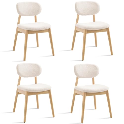 Xdeco Wooden Dining Chairs Set of 4, Farmhouse Boucle Upholstered
