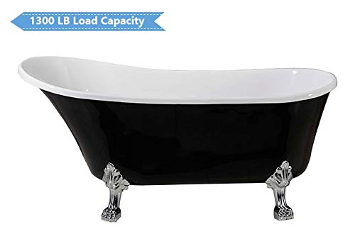63 Inch Acrylic Clawfoot Bathub, Elegant Oval Slipper Tub, Traditional Soaking Tub With Claw Feet, Chrome Drain, Without Overflow, Black Color (C-Dk-1675B) #TOP2