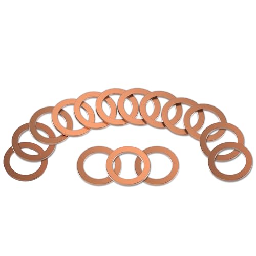 Image of M12 Copper Oil Drain Plug Washer Gaskets - Made in Germany 12mm Crush Washer - Oil Plug Gasket Leak Proof Sealing Washers Compatible with BMW Part#: 07 11 9 963 132 (Pack of 15)