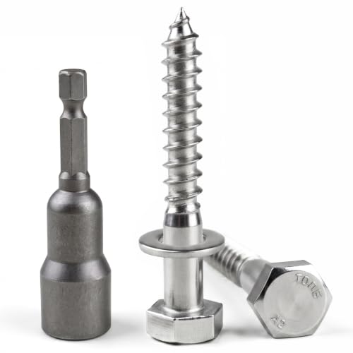 Image of SHBAOCH M8 x 100mm Coach Screws, 10Pcs 304 Stainless Steel Hex Head Lag Bolts with Washers Drill Bit, Hex Head Wood Screws, Heavy Duty Lag Bolts for Wood Furniture