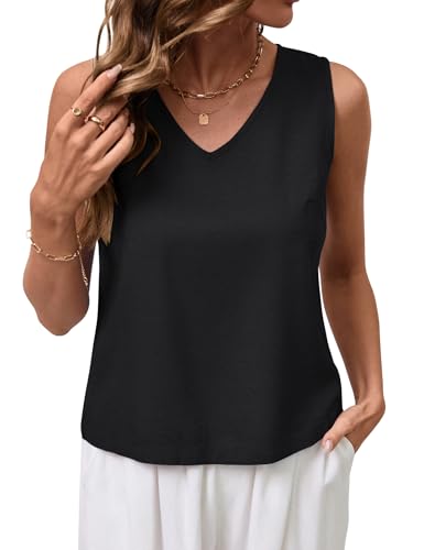 LOMON Black Tank Top Woman 2026 Linen V Neck Crop