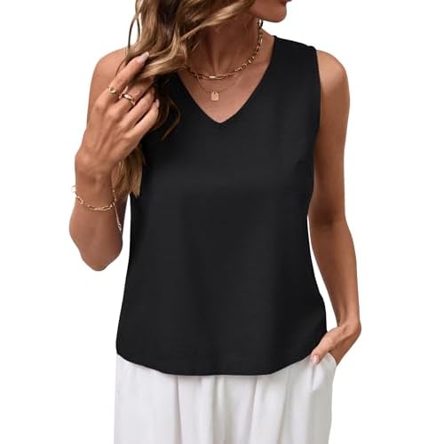 LOMON Womens Linen Crop Tank Top V Neck Tank Tops Sleeveless Cute Spring Summer Tops for Women 2026 Beach Vacation (XS-XL)