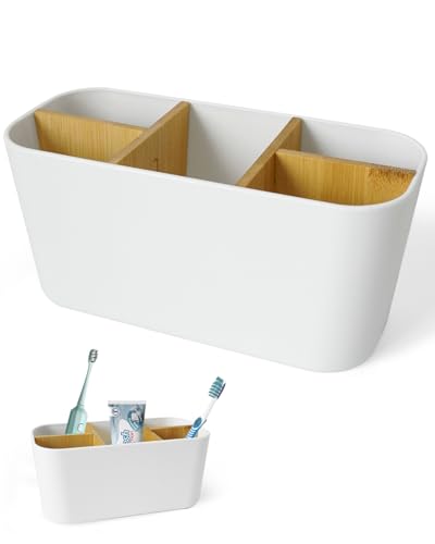 ZephyrCraft Zahnbürstenhalter mit Bambus Trennwänden, 5 Fächer Bad Organizer, Badezimmer Organizer für Elektrische Zahnbürste, Zahnbürstenhalter Badezimmer Aufbewahrung