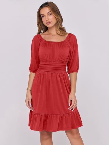 Image of ANRABESS Womens Lantern Short Sleeve Square Neck Casual Flowy Mini Dresses 2026 Holiday Summer Spring Beach Vacation Clothes