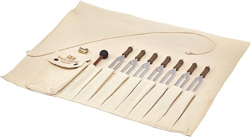 Therapy Tuning Fork 7 Piece Chakra Set with Rollup Bag, Mallet, Vibration Foot — MADE IN GERMANY — For Meditation, Sound Healing, Reiki Therapy