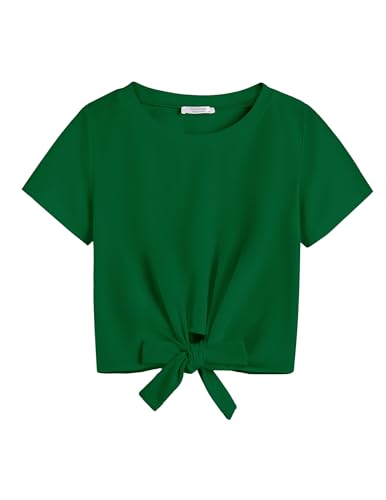Image of Arshiner Girls Short Sleeve Shirts Tie Knot Front Tops T Shirts for Kids Crewneck Cute Casual Tie Dye Tee Blouse