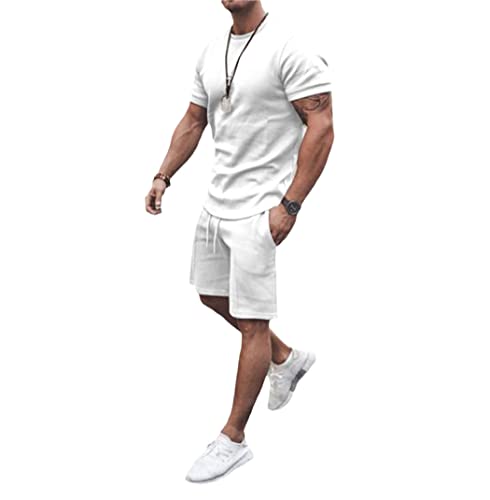 Survêtement coton homme XXL contre la chaleur ensemble short blanc