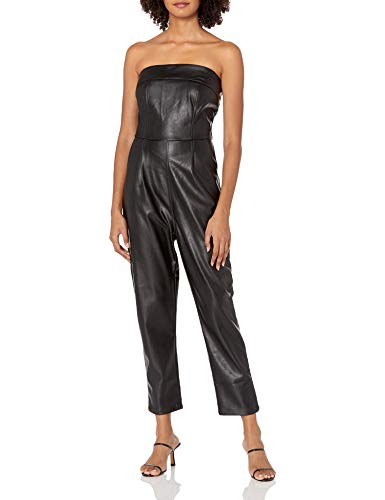 KENDALL + KYLIE Women's Vegan Leather Strapless Jumpsuit, Black, 2X