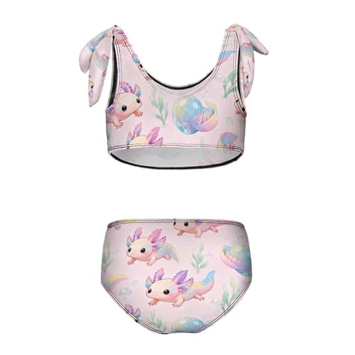 Image of Girls Swimsuit Two Piece Swimwear Cute Axolotl Colorful Tankini Bikini Set Beach Sport Bathing Suit for Girls