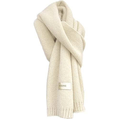 ChAusa Beige Élasticité Echarpe Femme, Echarpe en Tricot Chaud pour Femme, Classique Élégante Women's Solid Color Shawl, pour Tricot Fille Hiver Automne, Merveilleux Cadeau Noël