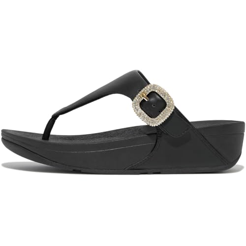 Image of FitFlop Womens LULU Crystal Buckle Toe-Post Sandals with Microwobbleboard Technology, Microfiber Toe Post, Slip Resistant Rubber Outsole, Cushioned Arch Support for All Day Comfort