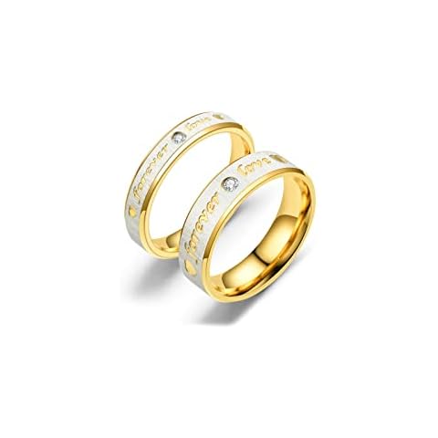 Xusamss 18K Gold Plated Stainless Steel Forever Love Band Rings, stainless steel, No Gemstone Cover