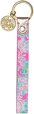 Lilly Pulitzer Durable Pink Leatherette Strap Key Chain, Cute Wristlet Keychain Accessory with Flat Metal Ring, Seaing Things
