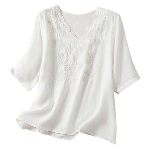 Generisch Blusa de lino para mujer, transpirable, elegante, básica, de manga larga, elegante, túnica, transpirable, Camiseta E4-blanco, M