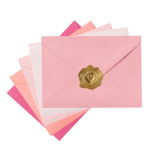 Toperd 50 Pack Colored A7 Invitation Envelopes 5x7 with Gold Stickers for Cards and Invitations, 5 Colors (Pink, 6 1/2 x 4 3/4 inches)