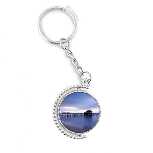 Llavero con anillo de la cadena de paisaje marino y acabado giratorio