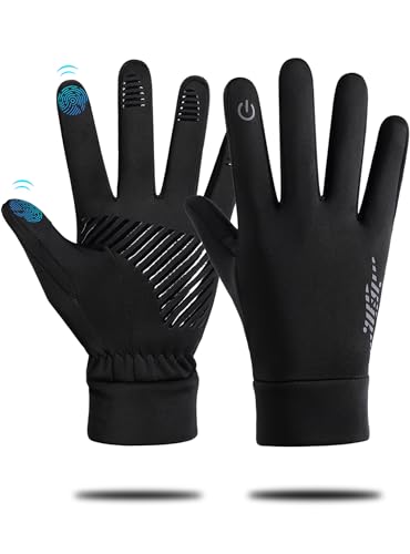 KEJIKO Winter Gloves Men Women, Elastic Soft Touch Screen Running Gloves for Cold Weather, Thermal Anti-Slip Windproof Outdoor Cycling Glove for Walking, Driving, Hiking Black L
