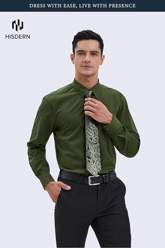 Image of HISDERN Mens Dress Shirt with Tie Pocket Square Set Classic Button Down Shirt Matching Tie Long Sleeve Shirts