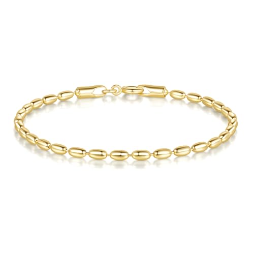 Simlayton 14K Gold Bracelet for Women 14K Gold Bracelets for Women Trendy Beaded Bracelets for Womens Refined Arrangement of Cylindrical Beads Womens Bead Bracelet