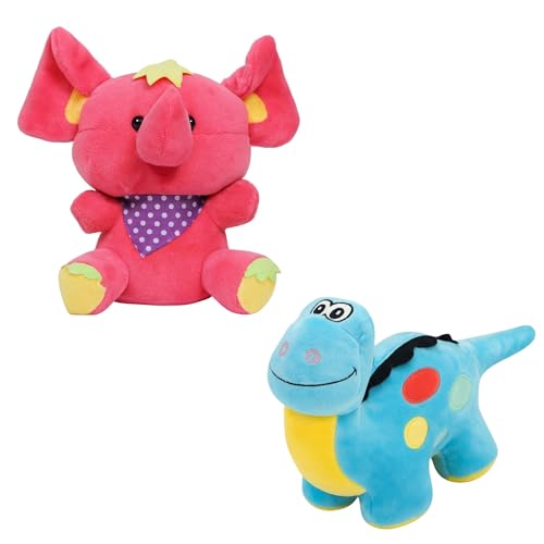 Image of TOYTALES Soft Toy Combo Pink Elephant & Blue Dinosaur Plush Stuffed Toys for Kids (Pack of 2)