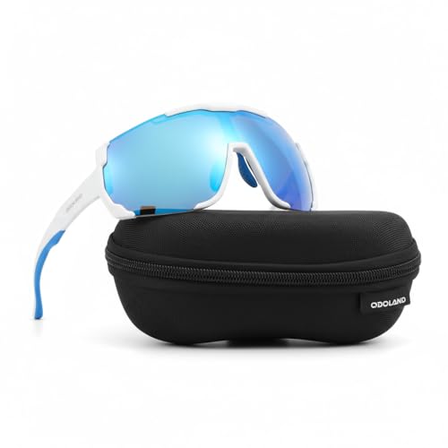 Odoland Cycling Sunglasses with Replaceable Magnetic Lenses for Men Women - Lightweight Polarized UV400 Sport Sunglasses for Driving Cycling Motorcycl