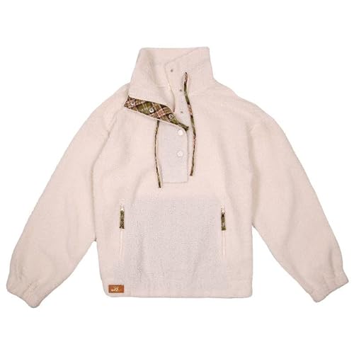 Simply Southern Outdoorsy Sherpa Cream Quarter Zip Snap Flap Pullover