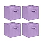 NICEME Foldable Cube Storage Unit Boxes, Non-Woven Fabric Storage Boxes Set, Clothes Drawers for Shelves, 26.5x26.5x28 cm (Light Purple, Set of 4)