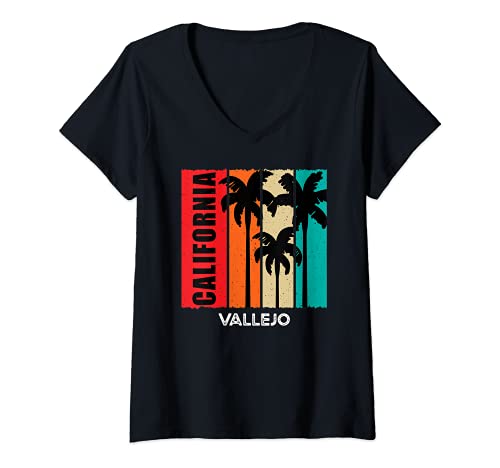Womens Vintage Retro Vallejo CA Tourist Native California State V-Neck T-Shirt