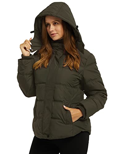 Wantdo Women's Hooded Short Padded Winter Coat Warm Puffer Jacket Parka Olive S #TOP2