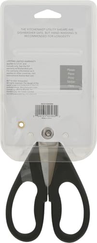 KitchenAid All Purpose Kitchen Shears with Protective Sheath Durable Stainless Steel Scissors, Dishwasher Safe, Soft Grip Comfort Handle, 8.72 Inch, Black image 4