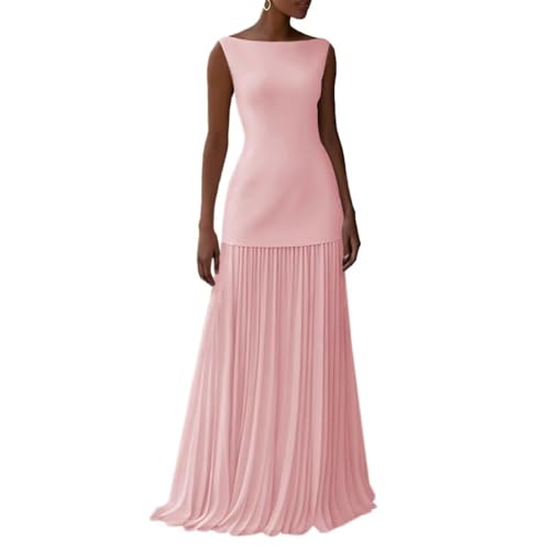 Robe longue 2 pièces femme : jupe plissée taille haute en mousseline et haut sans manches