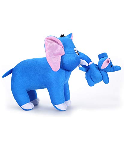 Image of Tickles Mother Elephant with Single Baby Soft Stuffed Plush Animal Toy for Kids (Size: 32 cm Color: Blue)