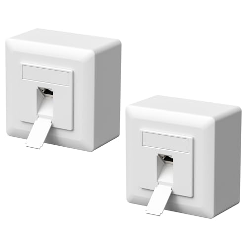 FGB 2x Universal Netzwerkdose Anschlussdose Datendose CAT6a Netzwerkbuchse 1 Port RJ45 Aufputz oder Unterputz Geschirmt 10 Gigabit Ethernet Netzwerk LAN Dose Für Netzwerkkabel Verlegekabel Weiß