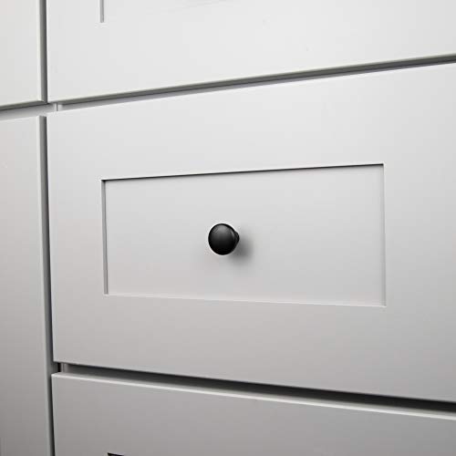 Hickory Hardware 10 Pack Of Round Kitchen Cabinet Knobs, Quality Drawer And Dresser Knob, Handle Pulls For Cabinet Doors, Bathroom Drawers, 1-1/8 Inch, Matte Black, Essentials Collection #TOP3