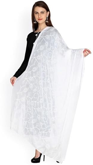 Nakoda Creation Chiffon Embroidered Women Dupatta (Chiffon Dupatta-White)-image-21