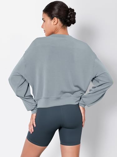 Image of ODODOS Modal Soft Long Sleeve Cropped Sweatshirts for Women Oversized Crew Neck Pullover Crop Top