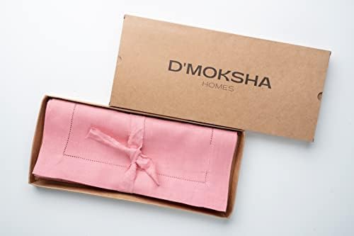 D'Moksha Homes Linen Placemats 14 X 19 Inch, 100% Pure Linen Hemstitch Cloth Placemats, Machine Washable, Christmas Placemats For Fall Halloween Thanksgiving Placemats (Set Of 4) Rose Gold
