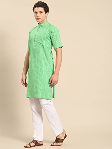 Image of Rajubhai Hargovindas Green Khadi Half Sleeve Kurta