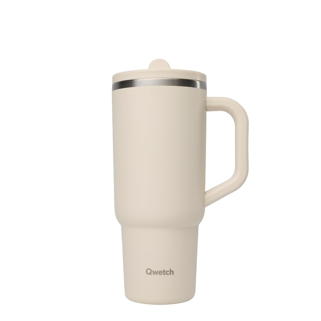 QWETCH Travel Cup Isotherme 900ml Étanche avec Paille Rabattable – Mug Isotherme Inox Recyclé avec Anse – Garde 48h Glacé / 12h Froid – Tumbler Isotherme – Gourde Compatible Porte‑Gobelet - Sable