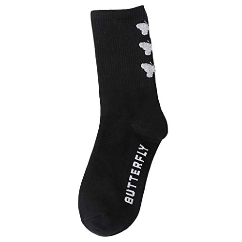 KerDejar Damen Socken mit Schmetterlings-Aufdruck, Schwarz / Weiß, Hip-Hop-Skateboard, Mid Tube Strumpfwaren E, 36-40 yards Cover