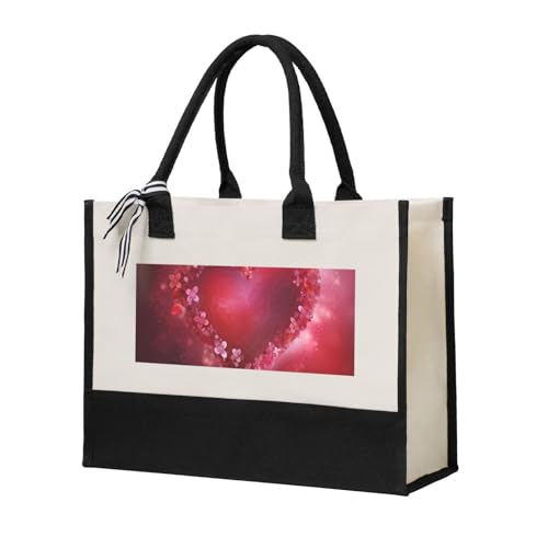 Canvas Tote Bag for Women Beach Tote Purse Reusable Grocery Bag Valentine Day Heart Flower Aesthetic Shopping Bags
