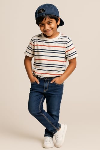 Image of Tales & Stories Boys Slim Fit Denim Jeans | 5-Pocket Stylish Mid-Rise Pants| Durable Cotton Denim Lycra with Button Closure | Casual Wear