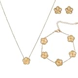18K Gold Plated Four Leaf Clover Bracelet/Neckalce/Earring 3PC Lucky Clover Bracelets Set for Women Adjustable Cute Fashion Flower Bracelets Christmas Birthdays Holidays Jewelry Gifts (Gold)