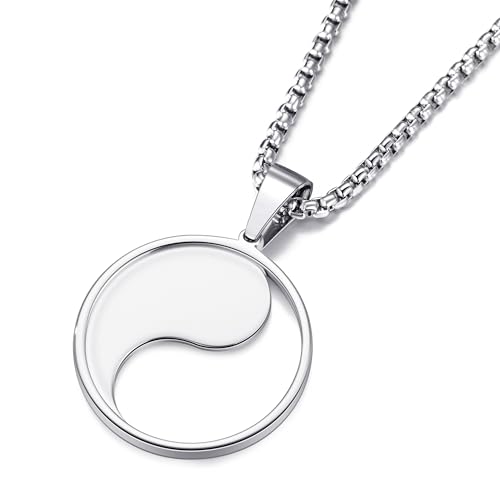 Men's Yin Yang Pendant Necklace with 24 Inch Stainless Steel Chain Taoist Symbol Amulet Balance Jewelry for Men2