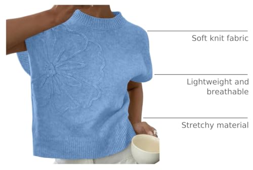 Image of 2026 Womens Floral Sweater Vest Cute Cap Sleeve Tops 3D Flower Decor Knit Tank Top Loose Spring Fall Summer Clothes