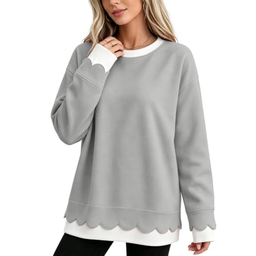 Oversized Sweatshirt for Women Cute Y2k 2 in 1 Scallop Crewneck Sweatshirt - image 1