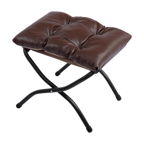 HollyHOME 15' H Folding Footrest Stool,Upholstered Foldable Ottoman with Padded Design. Features Metal Frame for Portability. Ideal for Sofas, Lazy Chairs,Living Room,Bedroom.PU Brown